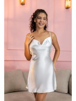 Chelvet - Women Off White Satin Solid Nightdress