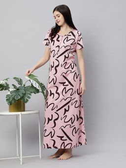 Quira - Women Pink Pure Cotton Printed Nightdress