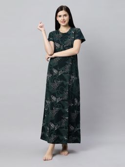 Quira - Women Green Pure Cotton Printed Nightdress