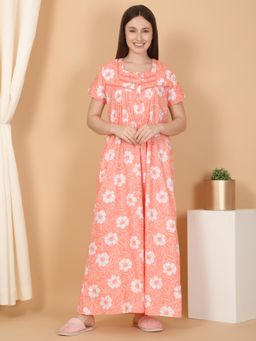 Sweet Dreams - Women Peach Pure Cotton Printed Nightdress