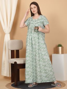 Sweet Dreams - Women Green Pure Cotton Printed Nightdress
