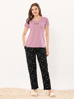 Quira - Women Pink Pure Cotton Printed Top with Pyjama