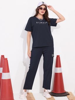 Quira - Women Navy Blue Pure Cotton Printed Top with Pyjama