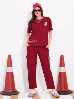 Quira - Women Red Pure Cotton Printed Top with Pyjama