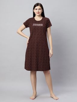 Quira - Women Brown Pure Cotton Printed Nightdress