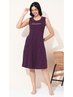 Quira - Women Wine Pure Cotton Printed Nightdress