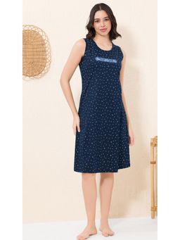 Quira - Women Blue Pure Cotton Printed Nightdress