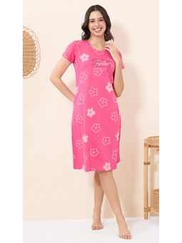 Quira - Women Pink Pure Cotton Printed Nightdress