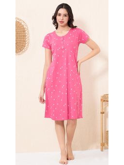 Quira - Women Pink Pure Cotton Printed Nightdress