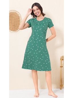 Quira - Women Green Pure Cotton Printed Nightdress