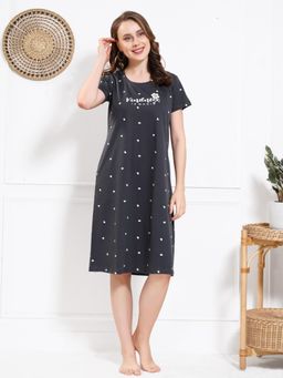Quira - Women Grey Pure Cotton Printed Nightdress
