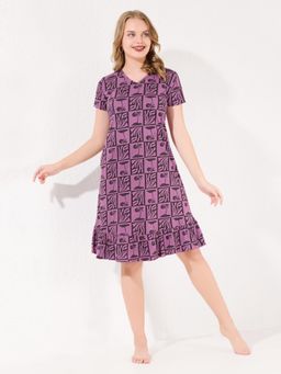 Quira - Women Pink Pure Cotton Printed Nightdress