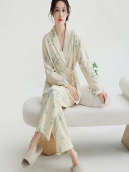 Mieora - Women Cream Cotton Printed Top with Pyjama