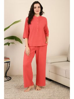 July Nightwear - Women Peach Cotton Solid Kurti with Pyjama