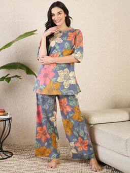 July Nightwear - Women Multi-Color Cotton Floral Kurti with Pyjama