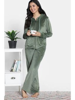 Zivame - Women Green Polyester Blend Solid Top with Pyjama
