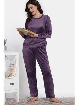 Zivame - Women Purple Polyester Blend Solid Top with Pyjama