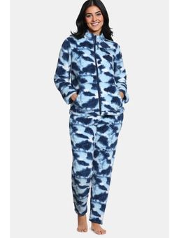 Zivame - Women Blue Polyester Tie & Dye Jacket with Pyjama