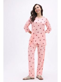 Zivame - Women Pink Rayon Printed Top with Pyjama