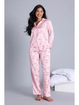 Zivame - Women Pink Satin Printed Top with Pyjama