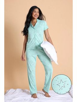 Zivame - Women Green Knit Cotton Printed Top with Pyjama