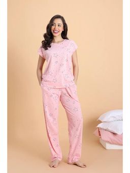 Zivame - Women Pink Cotton Printed Top with Pyjama