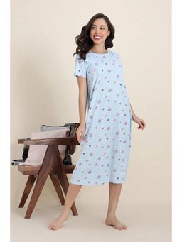 Zivame - Women Blue Cotton Printed Nightdress