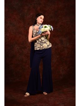 LAALZARI - Navy Blue Kurti and Pant with Neck Band Dupatta (Set of 3)