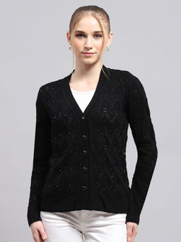 Monte Carlo - Women Black Embellished Cardigan