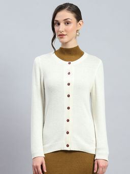 Monte Carlo - Women Off White Solid/Plain Cardigan