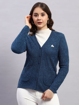 Monte Carlo - Women Teal Self Design Cardigan
