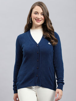 Monte Carlo - Women Navy Blue Self Design Cardigan