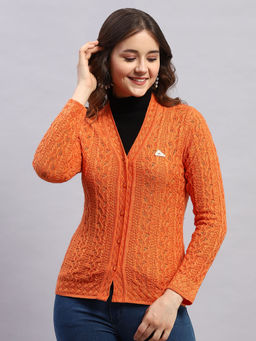 Monte Carlo - Women Orange Self Design Cardigan