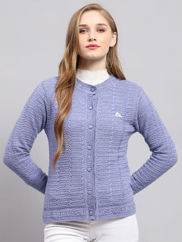 Monte Carlo - Women Purple Self Design Cardigan