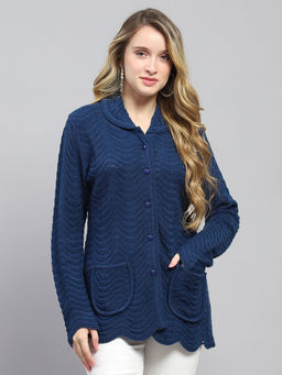 Monte Carlo - Women Navy Blue Self Design Cardigan