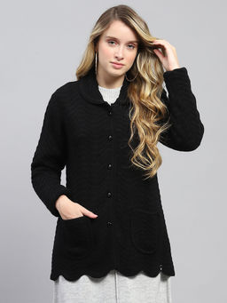 Monte Carlo - Women Black Self Design Cardigan