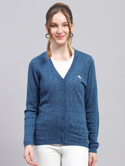 Monte Carlo - Women Blue Self Design Cardigan