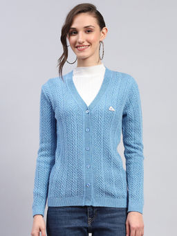 Monte Carlo - Women Blue Self Design Cardigan