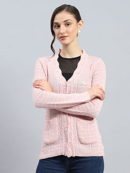 Monte Carlo - Women Pink Self Design Cardigan
