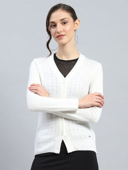 Monte Carlo - Women White Self Design Cardigan