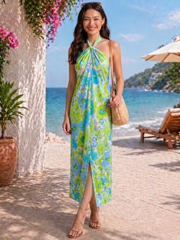 AAREIN - Blue Halter-Neck Paisley Maxi Dress