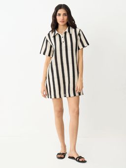 Femmella - Black Stripe Crochet Mini Dress