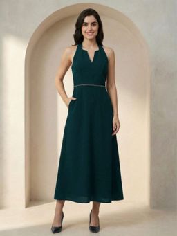 MISH - Elegant Teal Halter-Neck Midi Dress