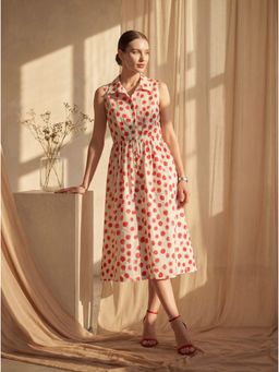 MISH - White Sleeveless With Pink Polka Dots Dress