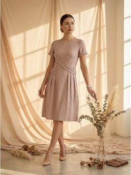 MISH - Beige Fit-And-Flare With Criss Cross Waist Detail Dress