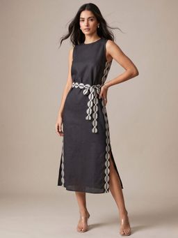 Outzidr - Grey Shift Contrast Print Shirt and Belt