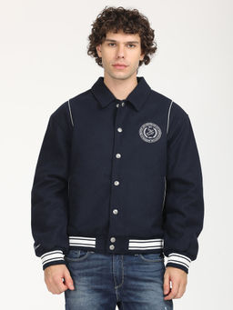 Levi's - Men Solid Navy Blue Spread Collar Varsity Jacket