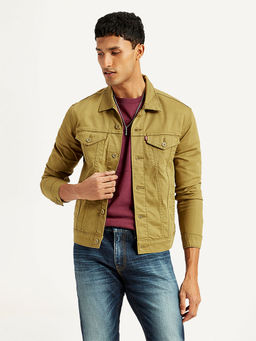 Levi's - Men Solid Green Spread Collar Trucker Jacket