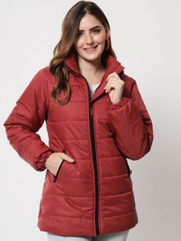 KOTTY - Full Sleeve Solid Women Maroon Puffer Jacket
