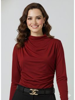 Twenty Dresses by Nykaa Fashion - Marron High Neck Top in Viscose Lycra Fabric